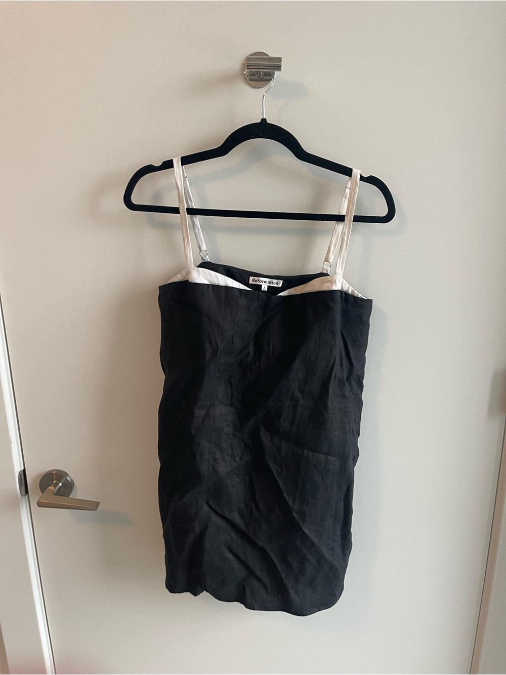 Reformation Black Slip Mini Dress with White Trim Linen - Picture 2 of 6
